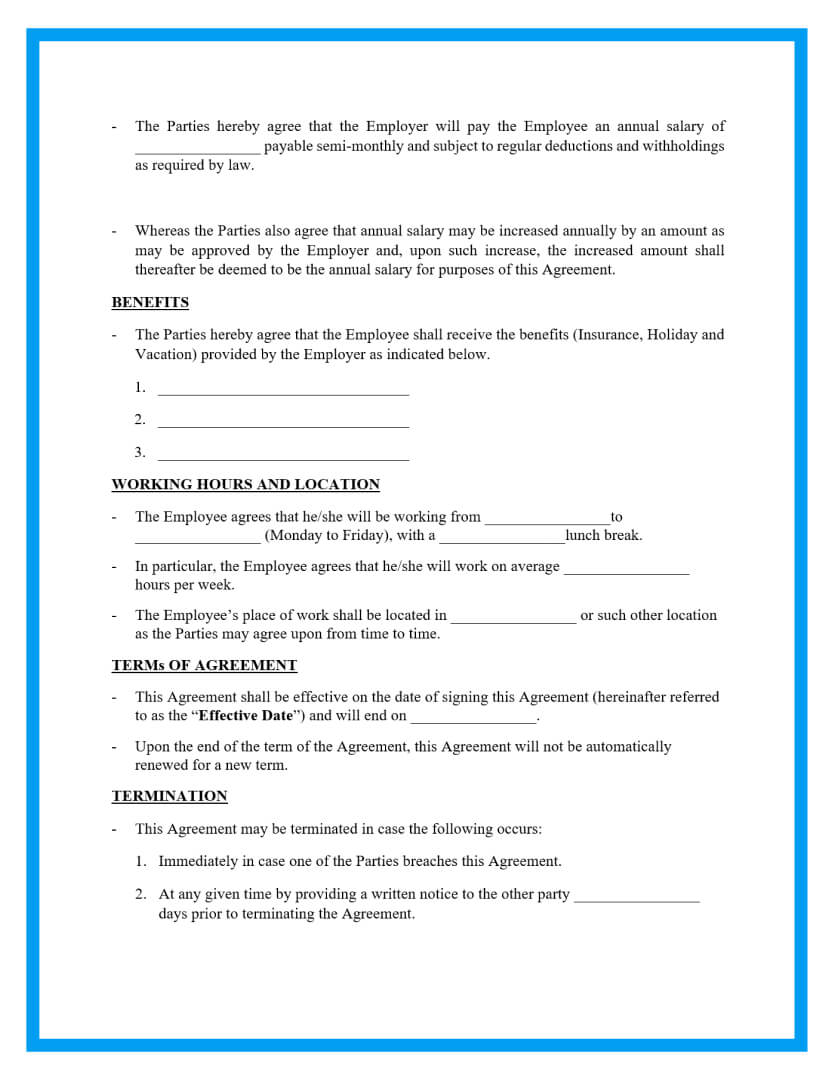 Employee Contract Template Employment Agreement Simple Employment