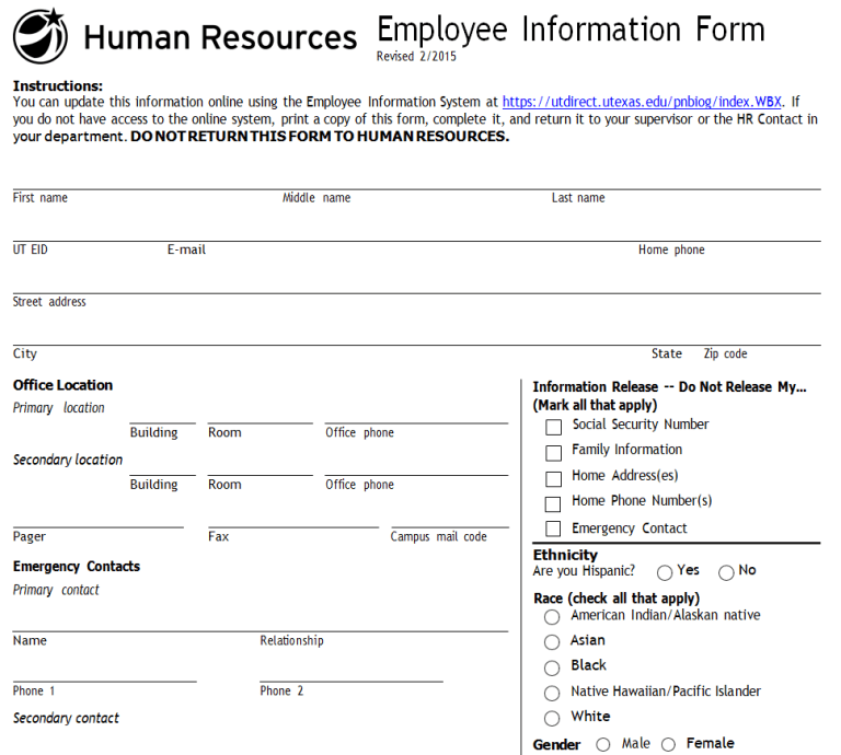 Employee Health Information Form Template 123Formbuilder