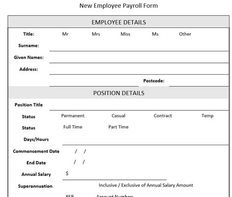 Employee Inductions New Employee Details Form