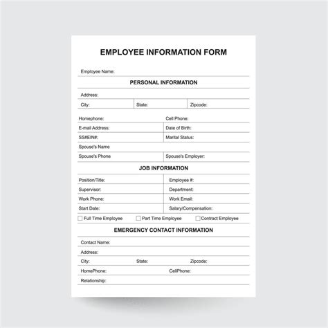 Employee Information Form New Hire Forms Employee Health Form New