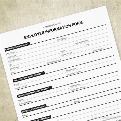 Employee Information Printable Form New Hire Sheet Digital Etsy Australia Riset