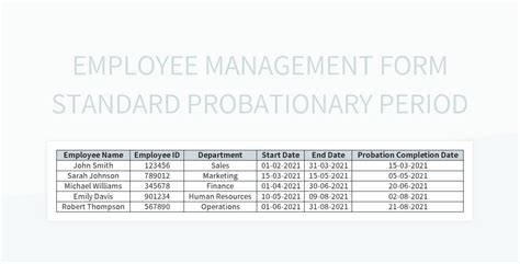 Employee Management Form Standard Probationary Period Excel Template