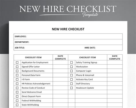 Employee New Hire Checklist Checklist Template Employee Handbook