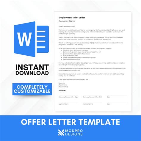 Employee Offer Letter Template Employment Hr Form Legal Forms Human