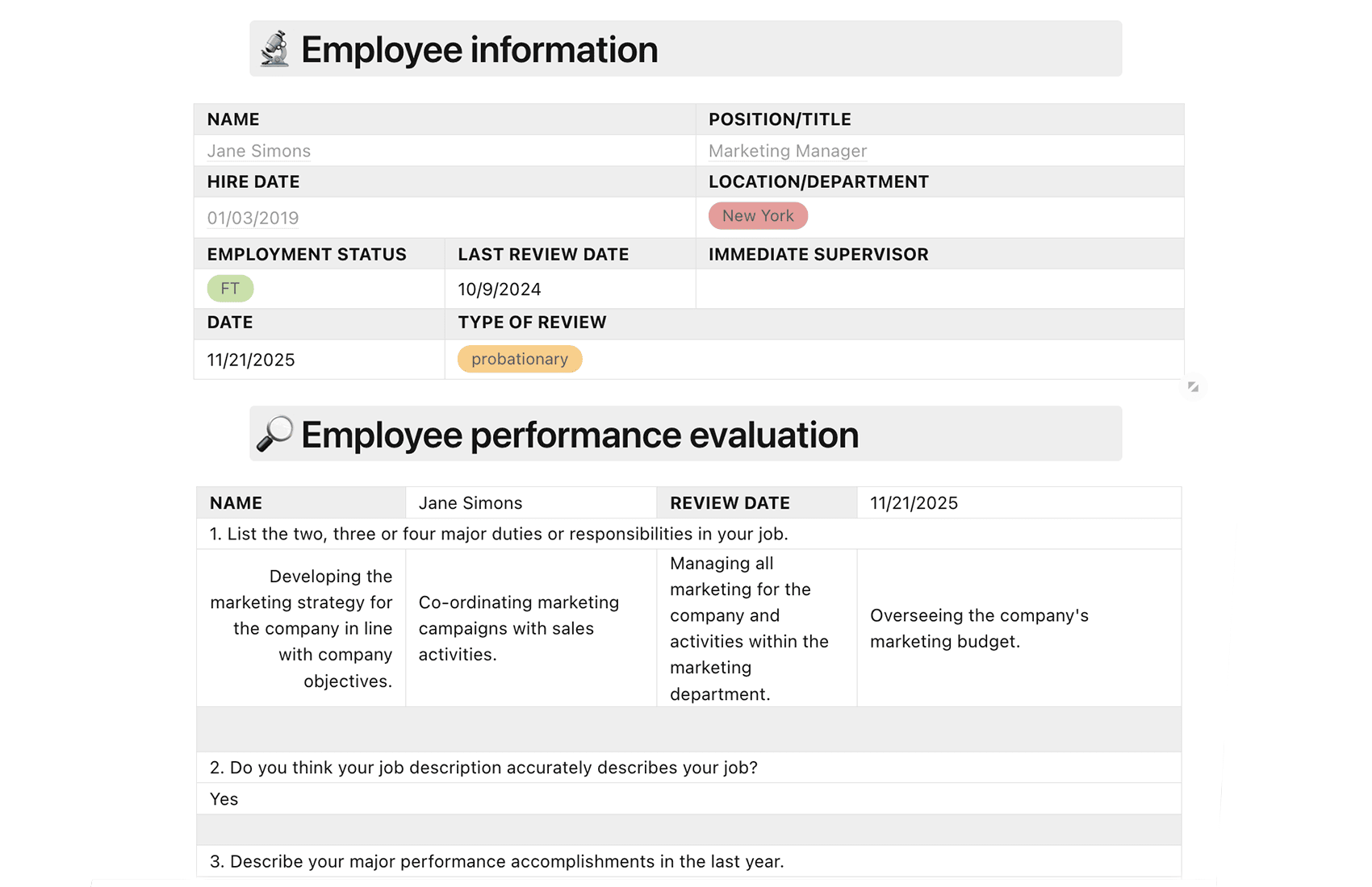 Employee Performance Evaluation Template Fusebase Formerly Nimbus