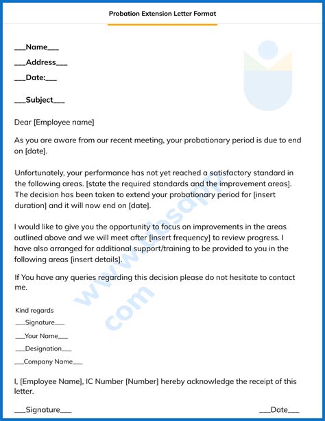 Employee Probationary Letter Extension Of Probation Performance