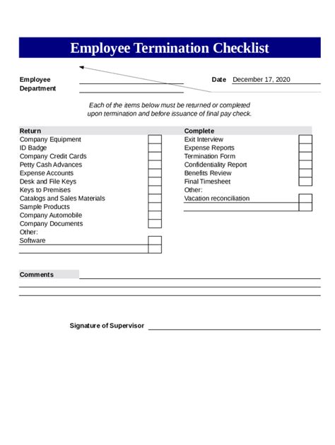 Employee Termination Checklist Fill And Sign Printable Template