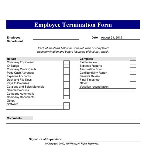 Employee Termination Form Free Printable Documents