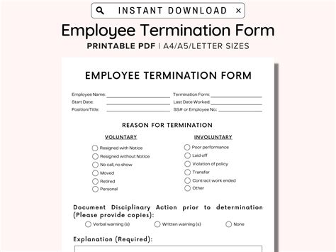 Employee Termination Form Printable Employee Termination Form