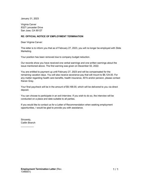 Employee Termination Letter Sample Pdf