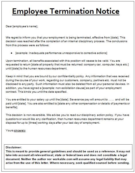 Employee Termination Notice Templates 4 Free Word Pdf