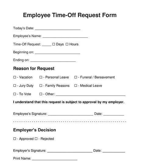 Employee Time Off Request Form Template Word Editable Printable Etsy