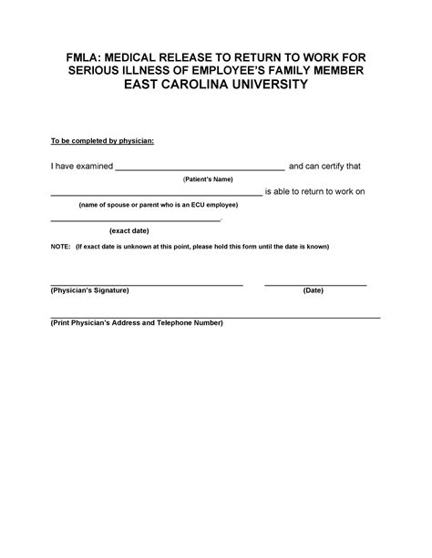 Employer Doctor Release Form To Return To Work 44 Return To Work