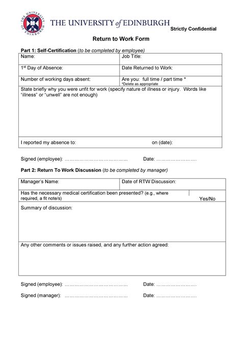 Employer Doctor Release Form To Return To Work Free 23 Sample