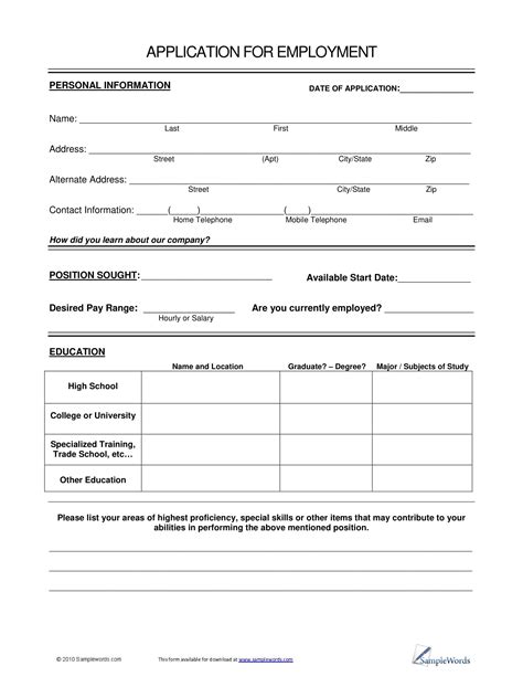 Employment Application Form Printable Printable Forms Free Online