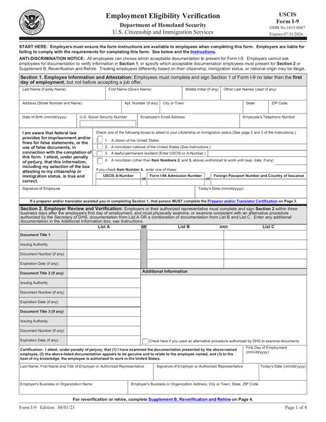 Employment Eligibility Verification Form I 9 Form I 9 Section 2