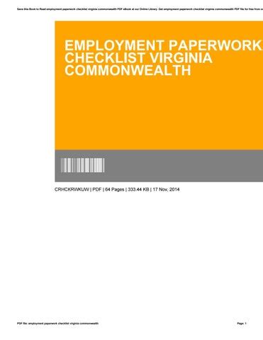 Employment Paperwork Checklist Virginia Commonwealth By Themail20 Issuu