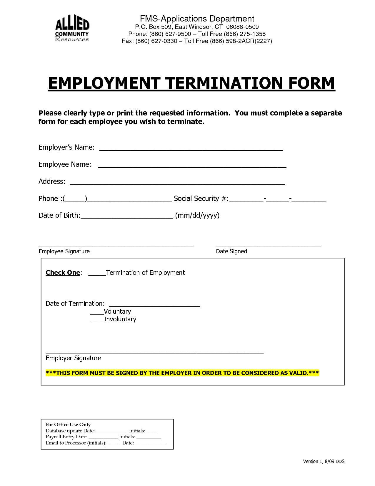 Employment Termination Form Employment Form Employee Handbook