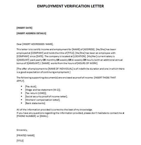 Employment Verification Letter Template Word Zippia