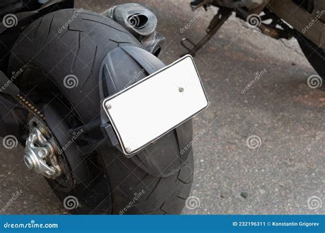 Empty Licence Plate On Rear Wheel Of Motorcycle Vehicle Registration