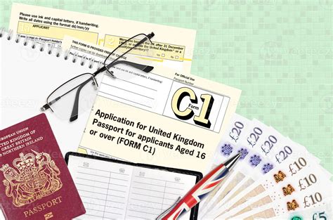 English Form C1 Application For United Kingdom Passport For Applicants Aged 16 Or Over Lies On