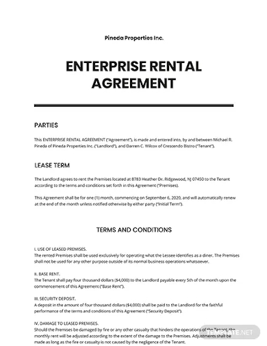 Enterprise Car Rental Agreement Forms And Templates Fillable