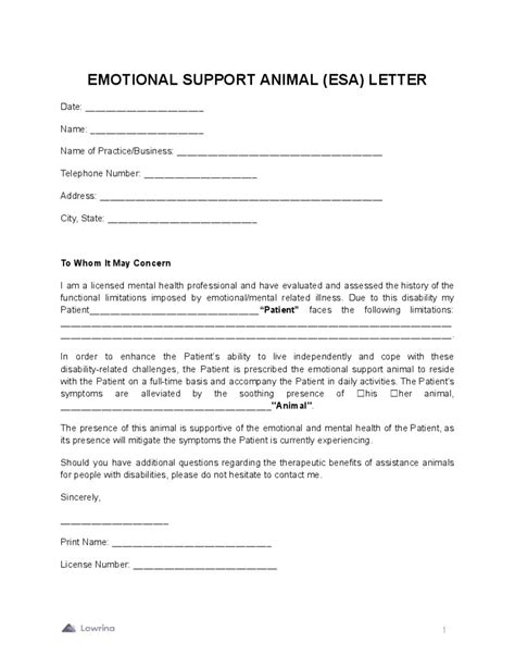 Esa Letter Emotional Support Animal Letter