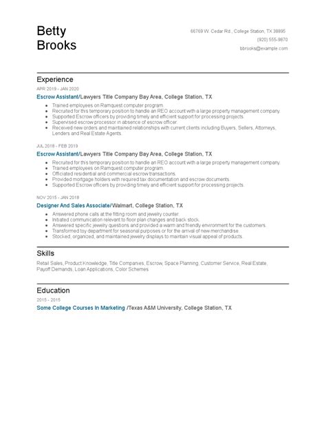 Escrow Assistant Resume Examples And Tips Zippia