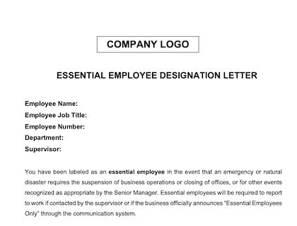 Essential Worker Business Letter