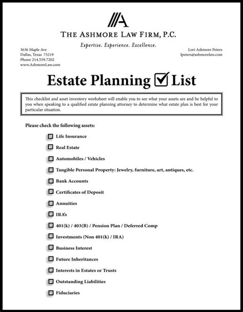 Estate Planning Worksheet Pdf Db Excel Com