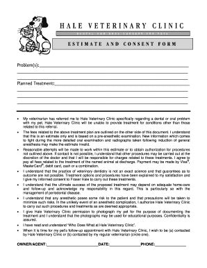 Estimate And Consent Form Hale Veterinary Clinic Toothvet Fill