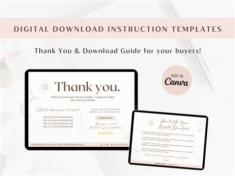 Etsy Digital Product Templates Thank You Note For Digital Downloads Canva Print Instructions