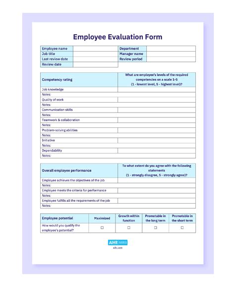 Evaluation Forms Template