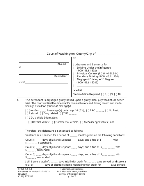 Everett Washington Crrlj 07 0100 Dui Judgment And Sentence Form Duijs