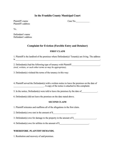 Eviction Complaint Form Fill Out Printable Pdf Forms Online