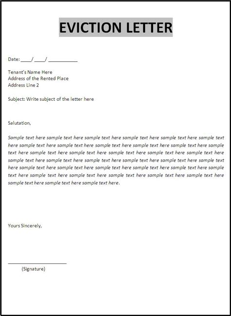 Eviction Letter Template Free Word S Templates