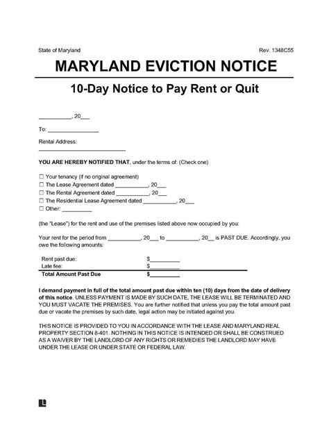 Eviction Notice Template Maryland