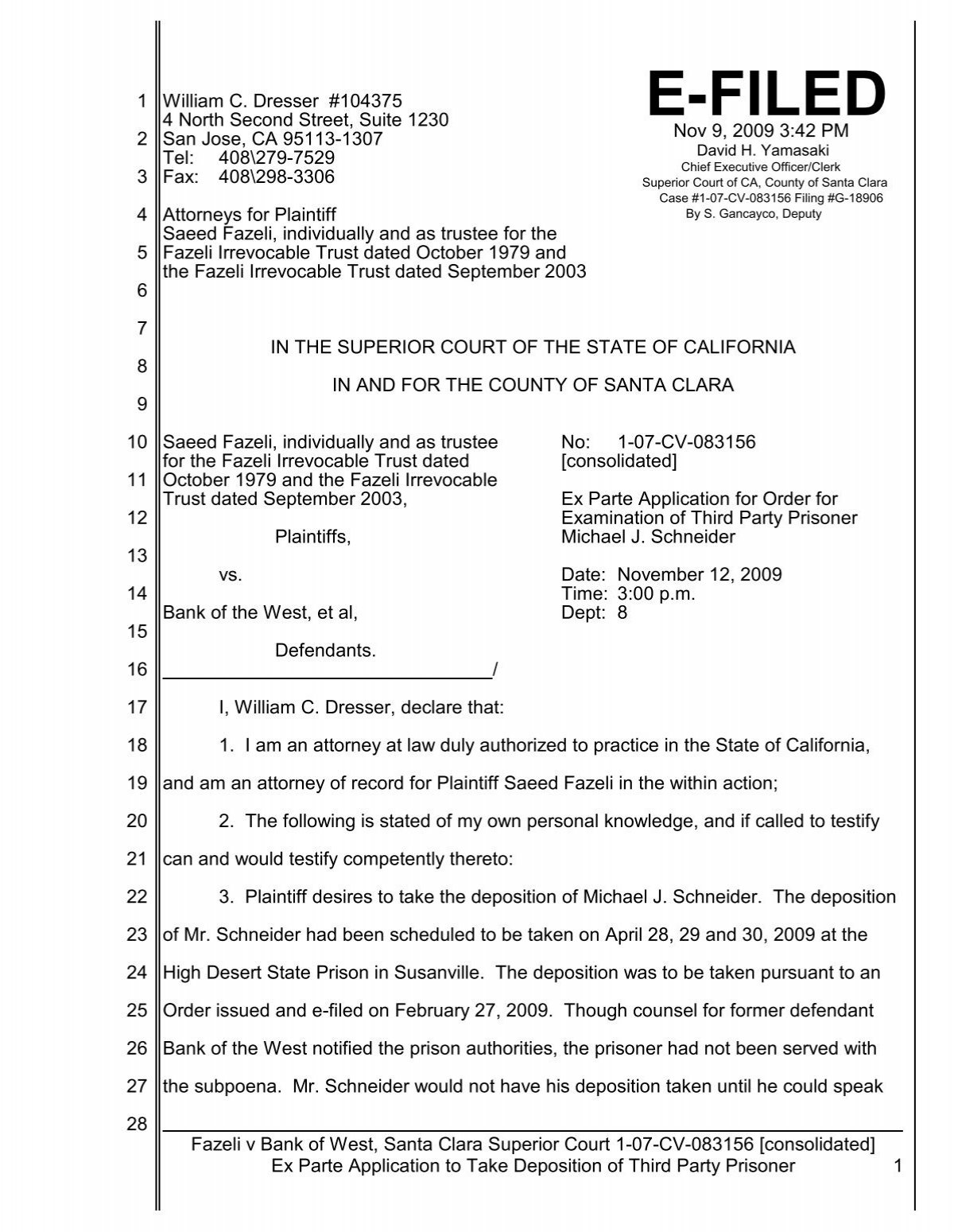 Ex Parte Application And Proposed Order Sc Superior Court E