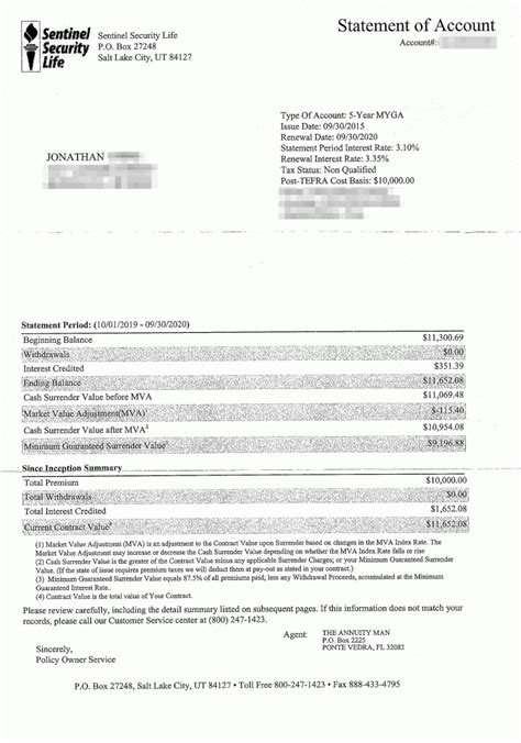 Example Myga Fixed Annuity Statement And Purchase Experience My Money