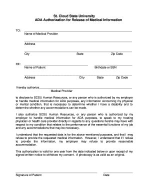 Examples Of Ada Medical Release Forms Fill And Sign Printable