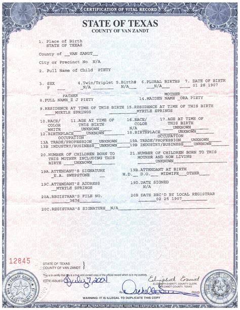 Examples Of Best Certificate Texas Birth Certificate