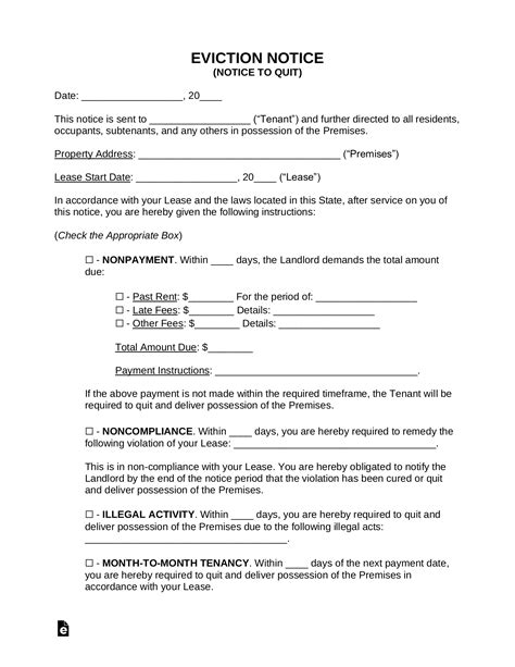 Examples Of Eviction Notices For Tenants Free Printable Documents