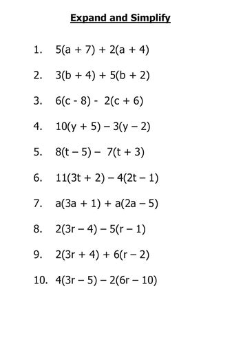 Expand And Simplify Worksheets Teaching Resources