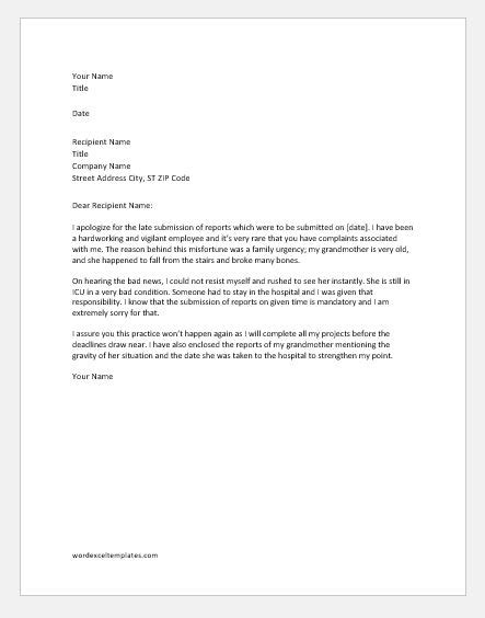 Explanation Letter For Late Submission Of Reports Word Excel Templates