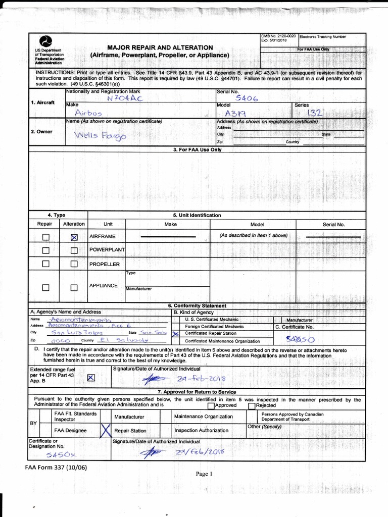 Faa 337 Form Fill Out Printable Pdf Forms Online