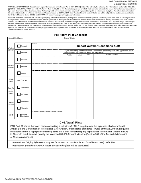 Faa Form 7233 4 International Flight Plan