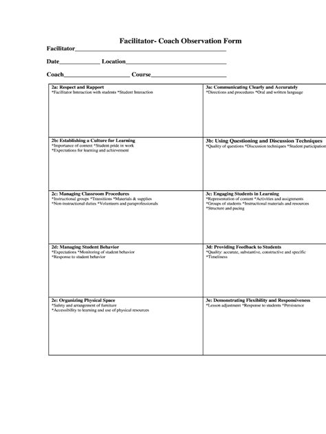 Facilitator Coach Observation Form 2020 2021 Fill And Sign Printable