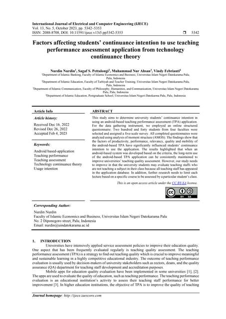 Factors Affecting Students Continuance Intention To Use Teaching