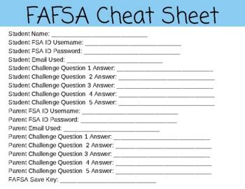 Fafsa Cheat Sheet By Millennialcollegeadvisor Teachers Pay Teachers