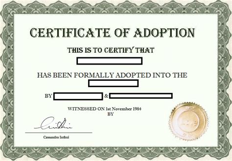 Fake Adoption Certificate Joke Prank Funny Adoption Certificate Certificate Templates Funny